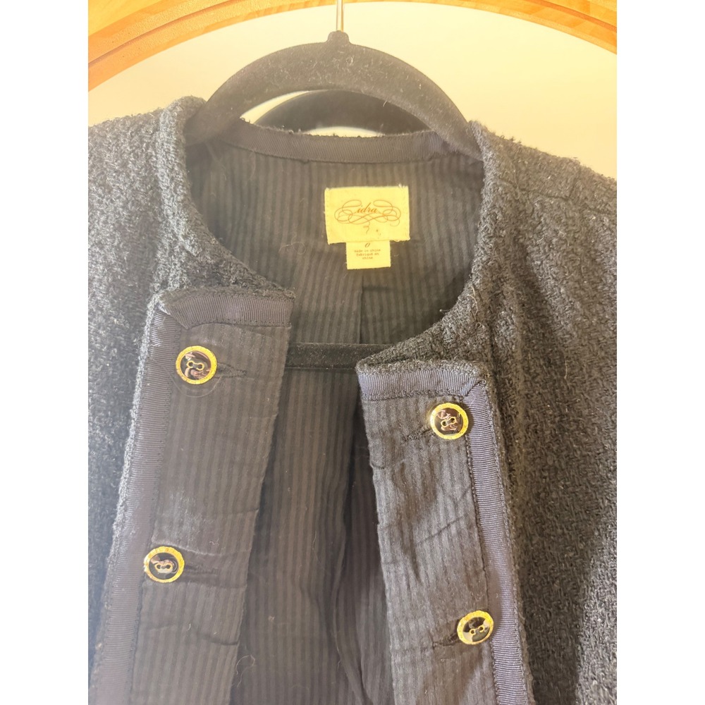 Edra Boucle Jacket Women Size 0 Black Excellent Gold Button Short Sleeve Cropped - Picture 4 of 9